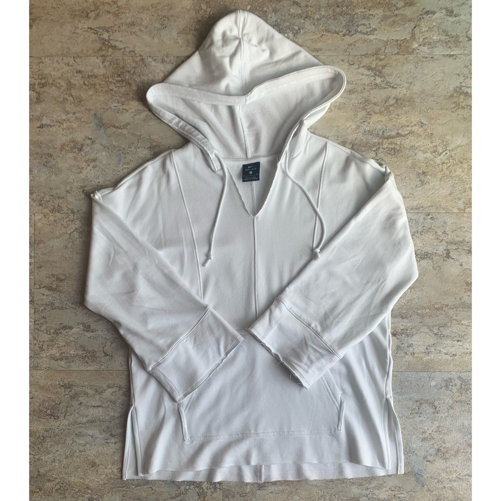 Nike Dri-FIT Hoodie‎ Women's S White V-Neck Pullover Raw Hemline Yoga Luxe(0236)